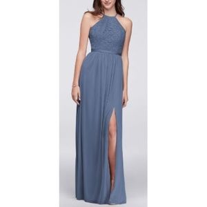 David's Bridal Steel Blue Bridesmaid Dress Sz 2